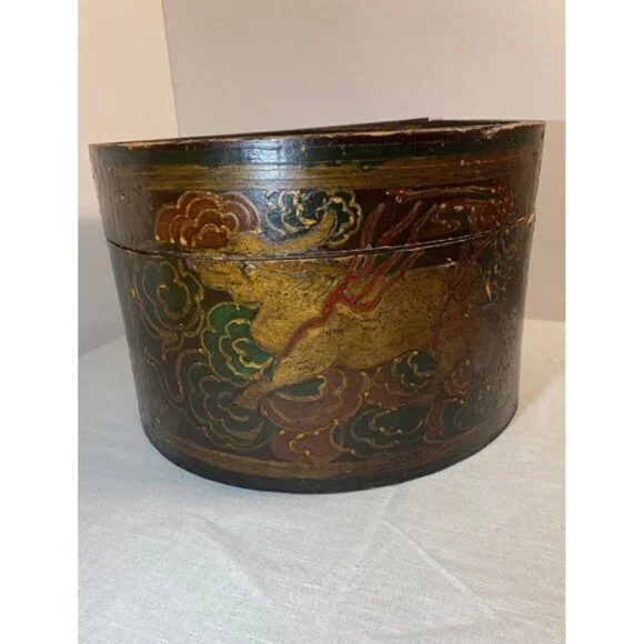 Antique Chinese Hat Box Hand Painted Rare - Picture 3 of 10